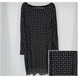 J Jill Wearever Collection Womens Black Geometric Dress Long Sleeve XL EUC